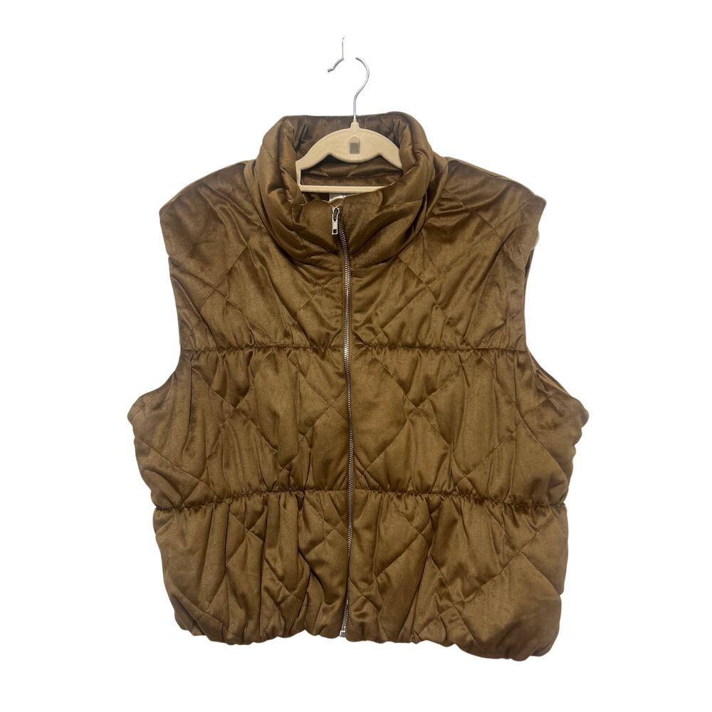Sadie & Sage Brown Rich Velvety Comfy Winter Puffer Vest Large